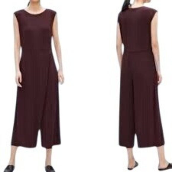 Eileen Fisher Bateau‎ Neck Wrap Jumpsuit Romper Cassis Jersey Size Small Petite - Picture 1 of 10